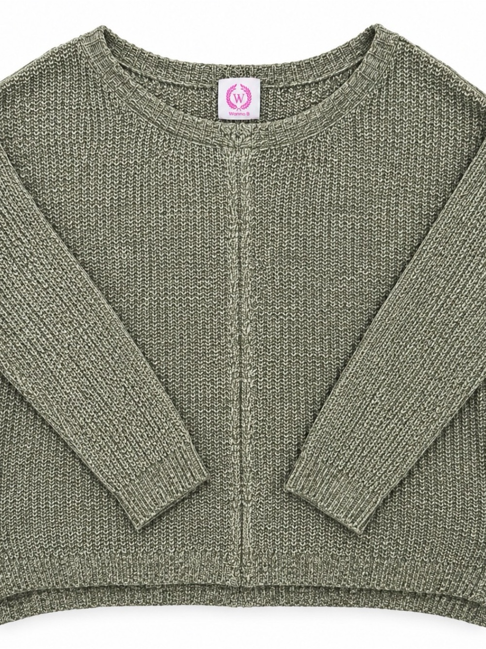 Wanna B Women’s Oversized Knit Sweater Small Olive Gray Relaxed Pullover
